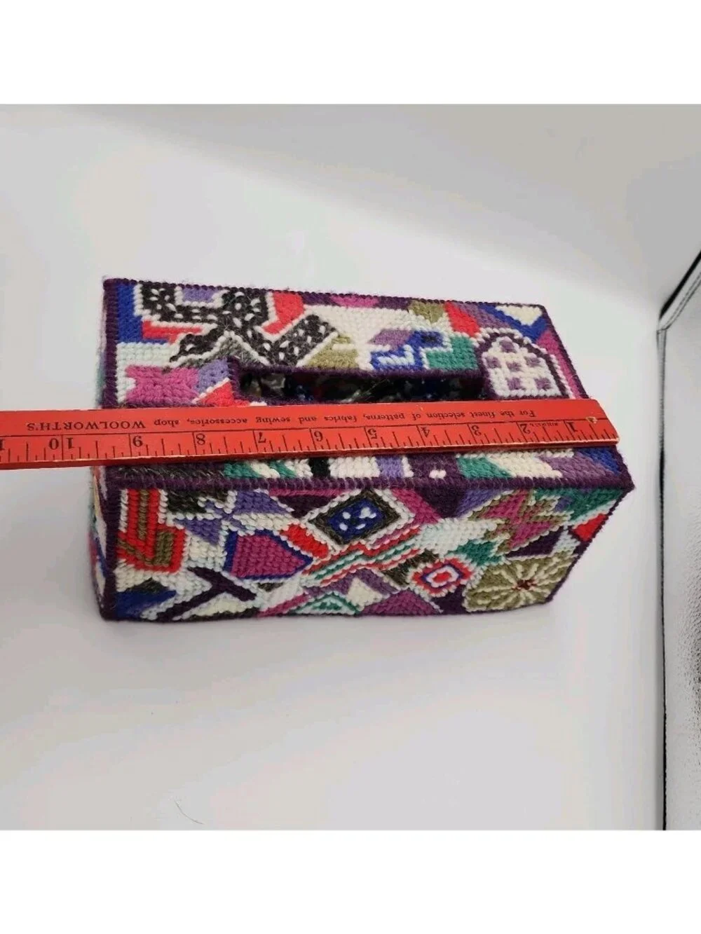 Vintage Handmade Plastic Canvas Tissue Box Cover Topper Rectangle